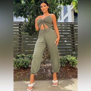 NWT Fashion Nova Easy Breeze Jumpsuit Olive Size XS